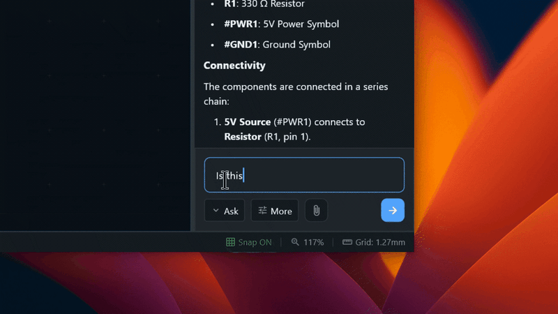 Asking ProtoFlow AI Copilot a question about a schematic