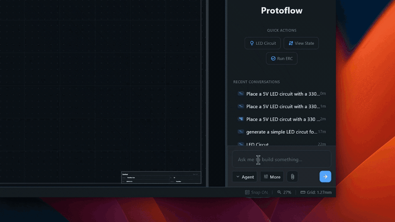 ProtoFlow AI Copilot generating a schematic from a prompt