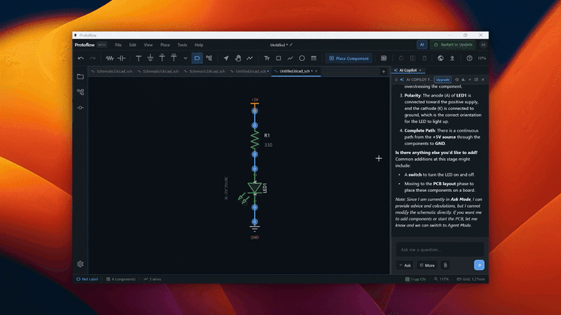 Reviewing AI Copilot conversation versions in ProtoFlow
