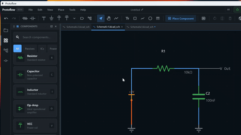 Editing multiple ProtoFlow schematics with the tab bar