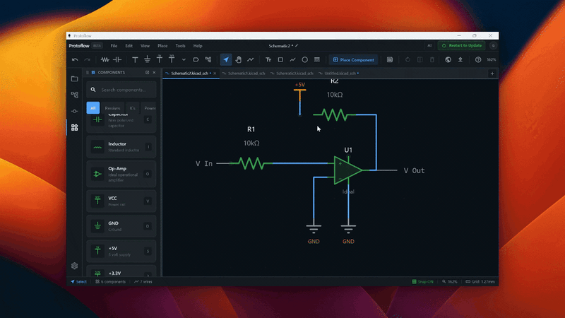 ProtoFlow smart routing a wire around schematic elements