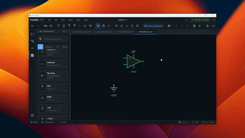 Drawing an orthogonal wire between schematic components in ProtoFlow